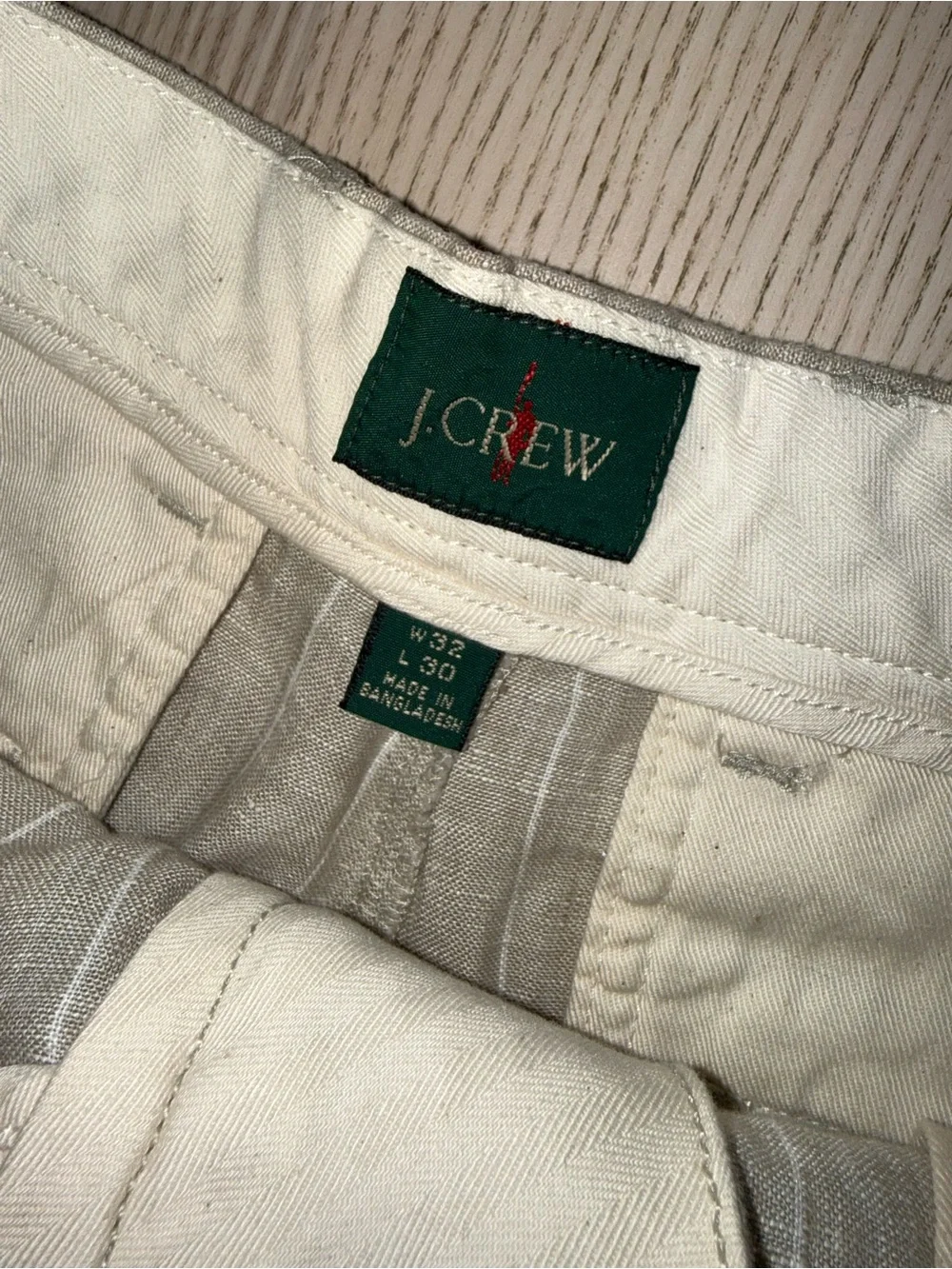 J. Crew Beige & White Pinstripe Linen-Blend Chinos